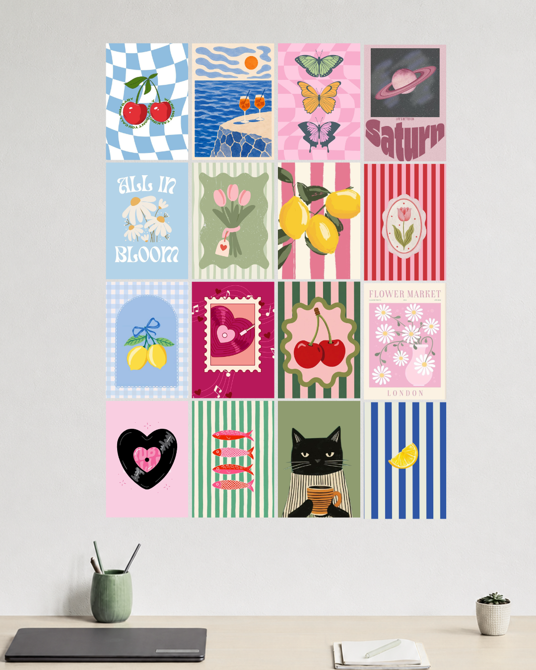 Pastel Aesthetic Wall Art Collection – 16 Poster Set