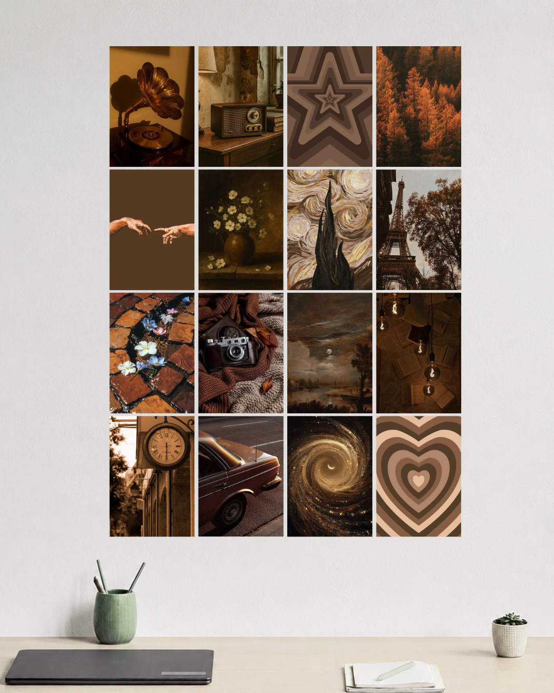 Brown Aesthetic Wall Art Collection – 16 Poster Set