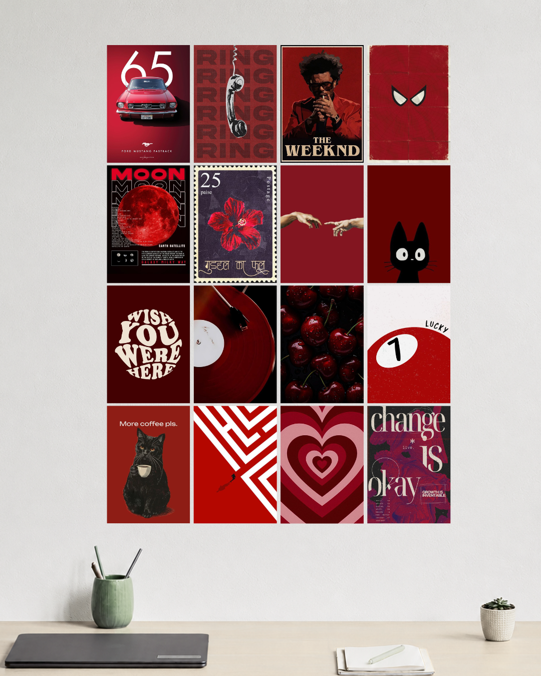 Red Aesthetic Wall Art Collection – 16 Poster Set