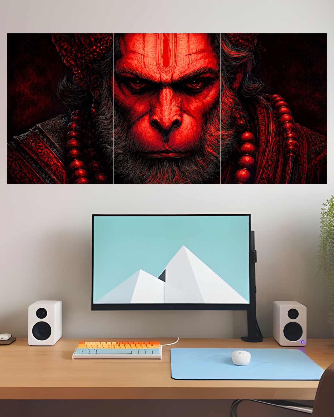 Lord Hanuman 3 Panel Wall Art | Bajrangbali Split Poster